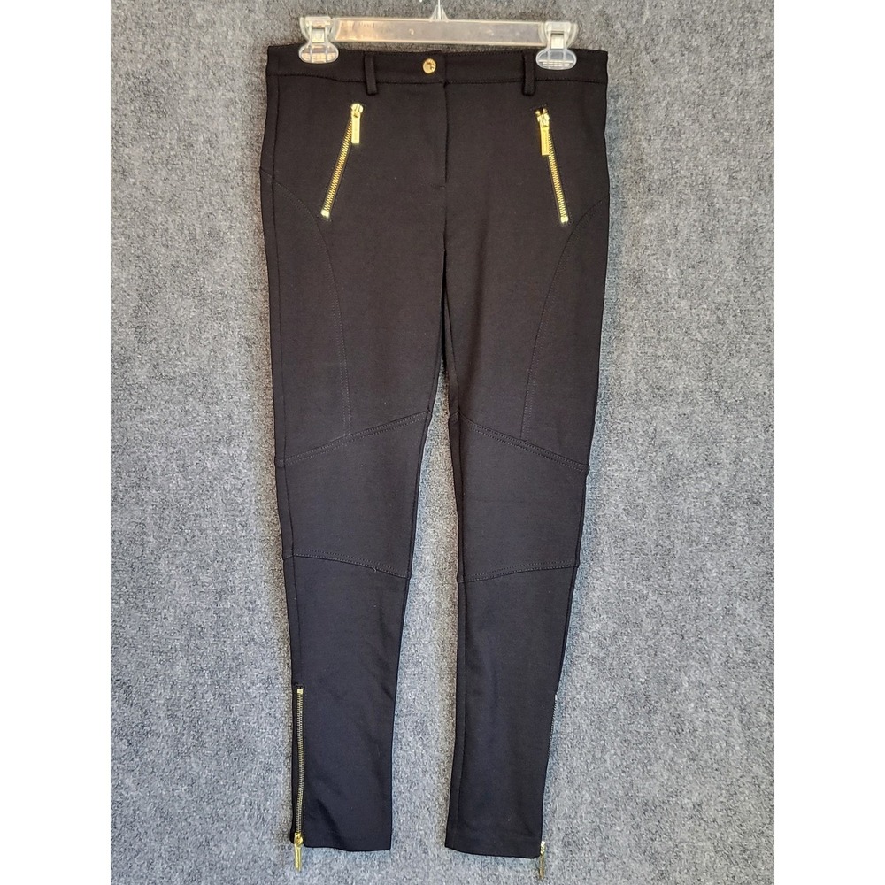 MICHAEL Michael Kors Womens Size 2 Black Moto Leggings Gold Zipper Accents‎